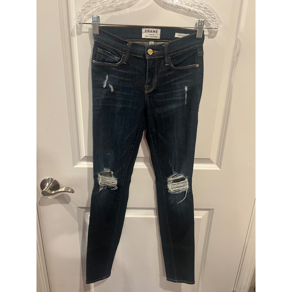Frame‎ Womens Le Skinny de Jeanne Distressed Ripped Jeans Dark Wash Size 25